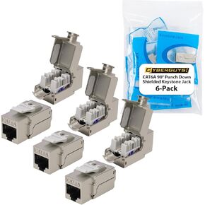 Cyberguys 90° محمية CAT 6A Keystone Jacks 6 عبوات، غلاف معدني مصبوب، 10 جيجابت في الثانية عالية السرعة 90 درجة موصل RJ45 مع مصراع غبار قابل للفصل، يدعم كابلات 23-26AWG STP، معتمدة من ULC in Kuwait