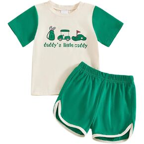 Baby Boy Summer Outfits Golf Embroidery Short Sleeve Tshirts Shorts Set Toddler Golf Clothes 0 6 12 18 Months 2T 3T in Kuwait