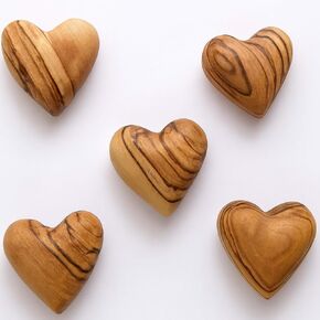 Zuluf Set of 5 Mini Olive Wood Hearts 1.25" Very Small Hand Carved Wooden Fidget Heart Keepsake Wedding Guest Book Favor Valentine Day Gift Pocket Hug Sympathy Memorial Craft Decor Made in Bethlehem in Saudi Arabia