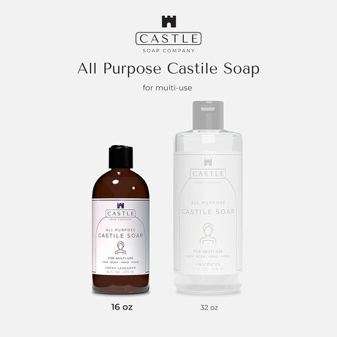 Castile Soap Liquid Unscented 16 Oz - All Purpose Liquid Castile Soap Unscented Gentle Cleanser For Hair Body Wash Hand Wash Home Nourishing Formula Gentle on Skin For All Ages Daily Care in Saudi Arabia