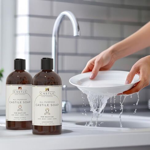 Castile Soap Liquid Unscented 16 Oz - All Purpose Liquid Castile Soap Unscented Gentle Cleanser For Hair Body Wash Hand Wash Home Nourishing Formula Gentle on Skin For All Ages Daily Care in Saudi Arabia