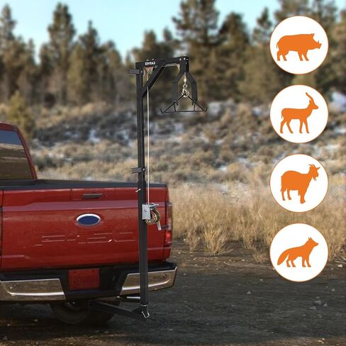 500LBS Heavy-Duty Deer Hoist Kit with Winch & Gambrel, Hitch Game Hoist with Lifting Platform – 360° Swivel & Adjustable Height for, Skinning & Game Processing in Saudi Arabia