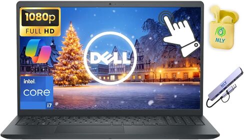 كمبيوتر محمول للأعمال بشاشة لمس 15.6 بوصة FHD من Dell، معالج Intel Core i7-1355U 10-Core، ذاكرة الوصول العشوائي 32 جيجابايت 1 تيرابايت SSD، كمبيوتر محمول Windows 11 مع قاعدة توصيل 8 في 1، لوحة مفاتيح رقمية، سماعات NLY، أسود كربون in Kuwait