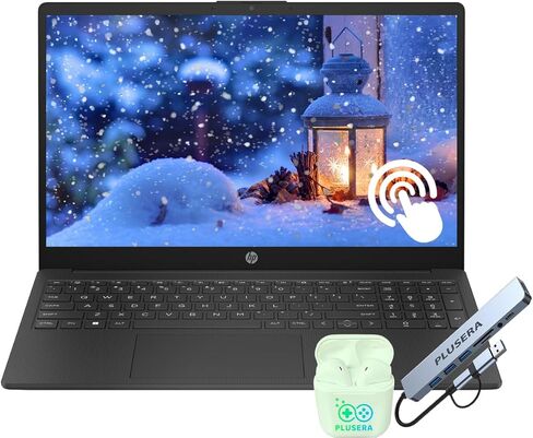 كمبيوتر محمول HP بشاشة لمس 15.6 بوصة FHD، معالج AMD Ryzen 7 ثماني النواة، ذاكرة وصول عشوائي 32 جيجابايت، سعة تخزين 2 تيرابايت (1 تيرابايت SSD+1 تيرابايت OneDrive)، Windows 11، Copilot AI-Ready، WiFi-6، سماعات PLUSERA ومحور 8 في 1 متضمن، أسود in Kuwait