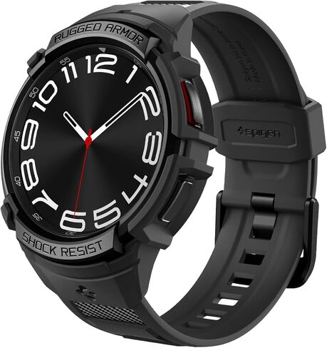 Spigen Rugged Armor Pro مصمم لساعة سامسونج جالاكسي 6 الكلاسيكية 43 ملم مع غطاء حماية من مادة TPU مع حزام (2023) - أسود in Saudi Arabia
