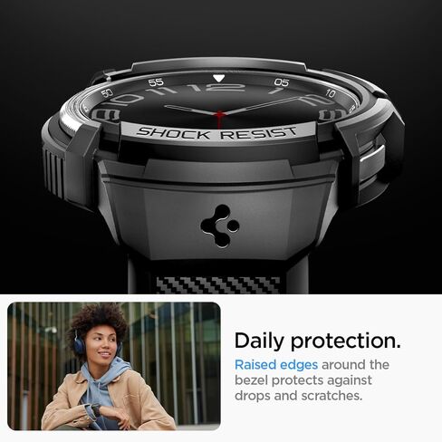 Spigen Rugged Armor Pro مصمم لساعة سامسونج جالاكسي 6 الكلاسيكية 43 ملم مع غطاء حماية من مادة TPU مع حزام (2023) - أسود in Saudi Arabia
