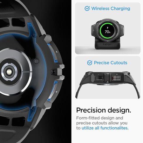 Spigen Rugged Armor Pro مصمم لساعة سامسونج جالاكسي 6 الكلاسيكية 43 ملم مع غطاء حماية من مادة TPU مع حزام (2023) - أسود in Saudi Arabia