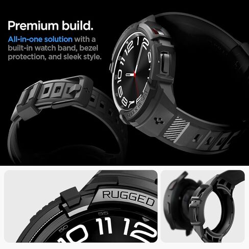 Spigen Rugged Armor Pro مصمم لساعة سامسونج جالاكسي 6 الكلاسيكية 43 ملم مع غطاء حماية من مادة TPU مع حزام (2023) - أسود in Saudi Arabia