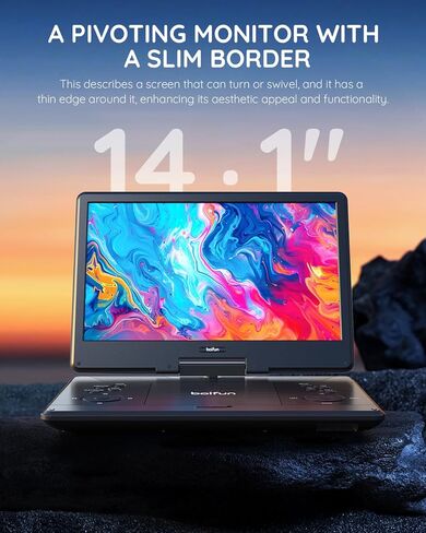 15.7" Portable DVD Player with 14.1" Large HD Screen, HDMI Input,5 Hours Rechargeable Battery, Support Sync TV, USB, SD Card and Multiple Disc Formats, Dual Speaker, Rich Matte Black in Saudi Arabia