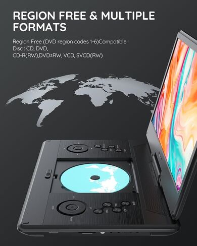 15.7" Portable DVD Player with 14.1" Large HD Screen, HDMI Input,5 Hours Rechargeable Battery, Support Sync TV, USB, SD Card and Multiple Disc Formats, Dual Speaker, Rich Matte Black in Saudi Arabia