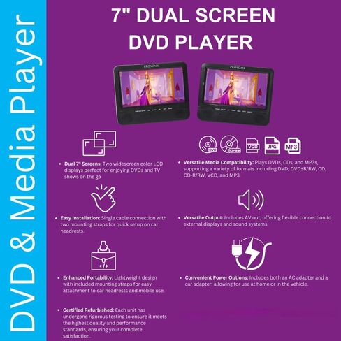 Proscan Elite 10.1 بوصة مشغل وسائط CD DVD محمول بشاشة مزدوجة أسود، فتحة بطاقة SD، USB، مقبس 3.5 مم، لاستخدام السيارة لقضاء العطلات العائلية أو السفر - PEDVD1082 (متجدد) in Kuwait