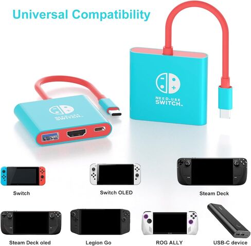 Switch TV Dock، محطة إرساء تلفزيون محمولة للتبديل/Steam Deck/ROG Ally/Legion GO، قاعدة توصيل متنقلة 3 في 1 مع HDMI 4K@60 هرتز، USB 3.0 ومنفذ شحن PD بقدرة 100 وات (غير مناسب للمحول 2) in Kuwait