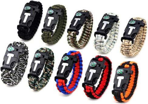 MQQC Kissmi 10 Pack Paracord Bracelet Survival Gear with Compass, Fire Starter, Whistle and Emergency Knife,Best Wildness Survival -Kit for Camping/Hiking in Kuwait