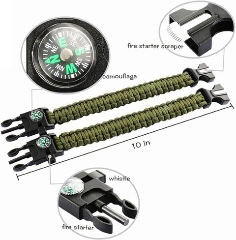 MQQC Kissmi 10 Pack Paracord Bracelet Survival Gear with Compass, Fire Starter, Whistle and Emergency Knife,Best Wildness Survival -Kit for Camping/Hiking in Kuwait