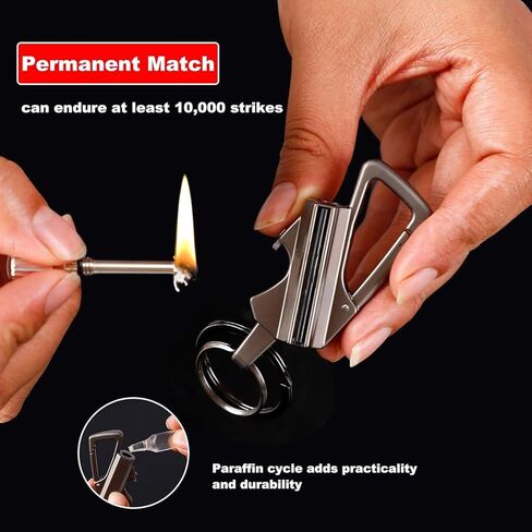 2Pcs Permanent Match Infinity Lighter with Multitool Keychain Bottle Opener, Reusable Waterproof Match Strike Anywhere, Forever Flint Fire Starter for Outdoor Survival for Men, Women（Gold + Silver） in Saudi Arabia