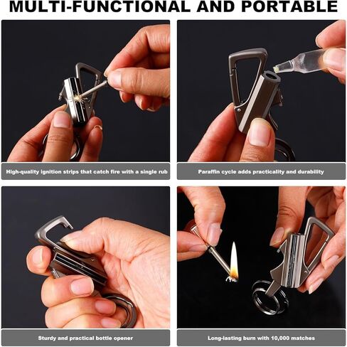 2Pcs Permanent Match Infinity Lighter with Multitool Keychain Bottle Opener, Reusable Waterproof Match Strike Anywhere, Forever Flint Fire Starter for Outdoor Survival for Men, Women（Gold + Silver） in Saudi Arabia