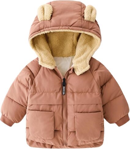 Meufam Toddler Kids Winter Coat Boys Girls Down Zipper Up Jacket Hooded Fleece Outerwear 3D Ear Puffer Jacket With Pockets in Saudi Arabia