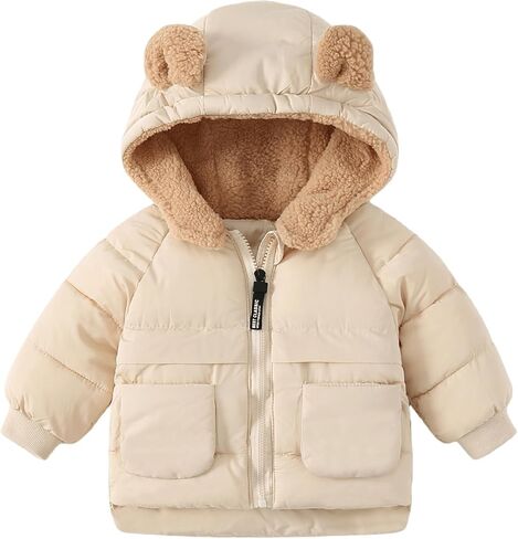 Meufam Toddler Kids Winter Coat Boys Girls Down Zipper Up Jacket Hooded Fleece Outerwear 3D Ear Puffer Jacket With Pockets in Saudi Arabia
