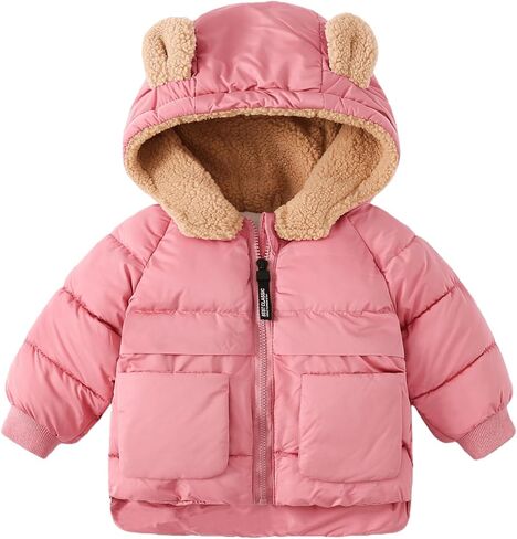 Meufam Toddler Kids Winter Coat Boys Girls Down Zipper Up Jacket Hooded Fleece Outerwear 3D Ear Puffer Jacket With Pockets in Saudi Arabia