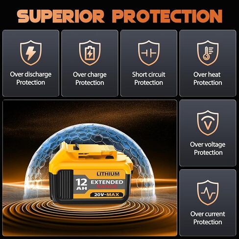 قطعتان بديلتان بقدرة 8000 مللي أمبير في الساعة لبطارية Dewalt 20V MAX - متوافقة مع DCB200 DCB206 DCB207 DCB201 والأدوات اللاسلكية، سعة عالية وطاقة طويلة الأمد in Kuwait