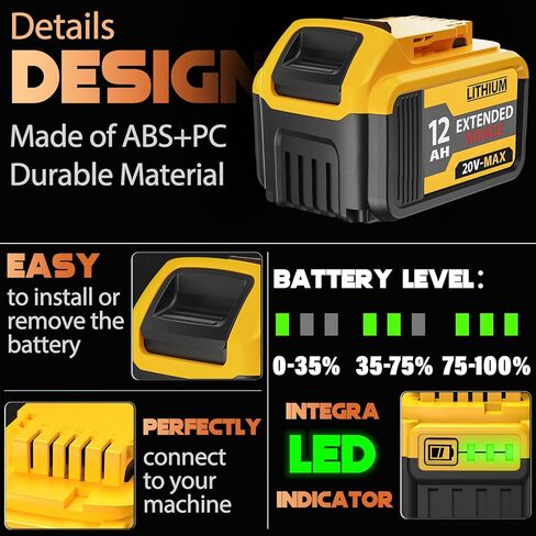 قطعتان بديلتان بقدرة 8000 مللي أمبير في الساعة لبطارية Dewalt 20V MAX - متوافقة مع DCB200 DCB206 DCB207 DCB201 والأدوات اللاسلكية، سعة عالية وطاقة طويلة الأمد in Kuwait