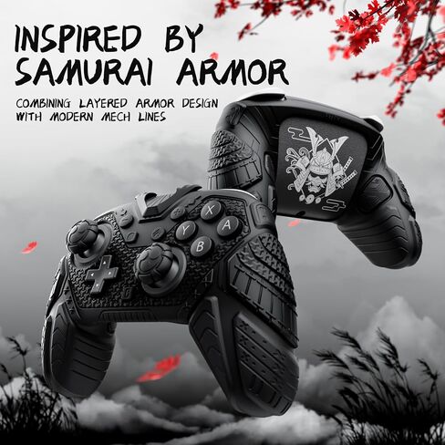 PlayVital for Nintendo Switch 2 Pro Controller Skin Cover – Samurai Armor Edition Silicone Case for Switch 2 Pro Controller with Back Button Caps & Thumb Grip & Sticker, Shockproof - Black in Saudi Arabia