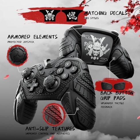 PlayVital for Nintendo Switch 2 Pro Controller Skin Cover – Samurai Armor Edition Silicone Case for Switch 2 Pro Controller with Back Button Caps & Thumb Grip & Sticker, Shockproof - Black in Saudi Arabia