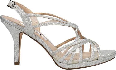 صنادل فستان السهرة النسائية من Nina Bess Glitter Strappy وكعب عالٍ 3 بوصات فما فوق - فضي in Kuwait