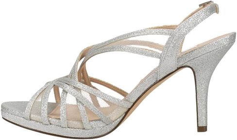 صنادل فستان السهرة النسائية من Nina Bess Glitter Strappy وكعب عالٍ 3 بوصات فما فوق - فضي in Kuwait