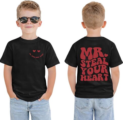تي شيرتات للأطفال الصغار لعيد الحب للأولاد الصغار، تي شيرت مطبوع عليه Mr. Steal Your Heart، ملابس أطفال مزدوجة الجانب in Kuwait