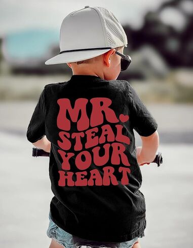 تي شيرتات للأطفال الصغار لعيد الحب للأولاد الصغار، تي شيرت مطبوع عليه Mr. Steal Your Heart، ملابس أطفال مزدوجة الجانب in Kuwait