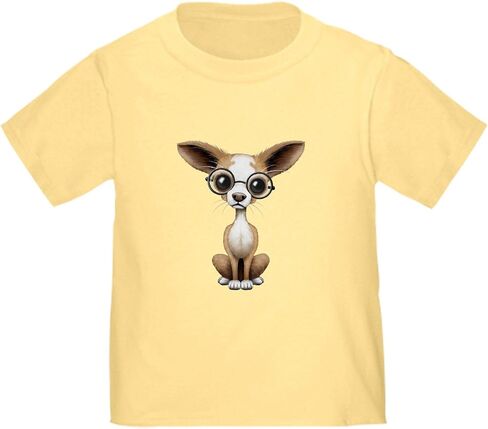 تي شيرت CafePress Cute Curious Chihuahua يرتدي نظارات العين، تي شيرت لطيف برسومات للأطفال الصغار، 100% قطن in Kuwait