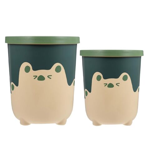 NUOBESTY 2pcs Cartoon Trash Bin Set with Large and Small Yellow Wastebaskets for Bedroom Kitchen Bathroom Creative Bear Design in Saudi Arabia