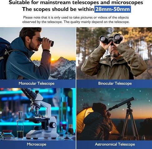 عدسة كاميرا تلسكوب WiFi: عدسة إلكترونية سعة 64 جيجابايت، شاشة 1.5 بوصة، تسجيل 1080P FHD، ملحقات مجهر التلسكوب، كاميرا كوكبية 28 مم - 50 مم للتصوير الفلكي، مشاهدة الطيور، المشي لمسافات طويلة in Kuwait