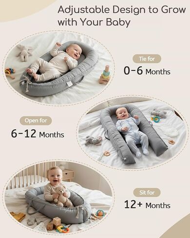 Baby Lounger - Infant Lounger for Newborn 0-24 Months, Pure Cotton Breathable Baby Nest Lounger, Newborn Essentials for Baby Boys & Girls, Portable Baby Lounger for Home and Travel in Saudi Arabia