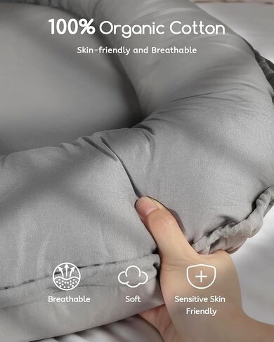 Baby Lounger - Infant Lounger for Newborn 0-24 Months, Pure Cotton Breathable Baby Nest Lounger, Newborn Essentials for Baby Boys & Girls, Portable Baby Lounger for Home and Travel in Saudi Arabia