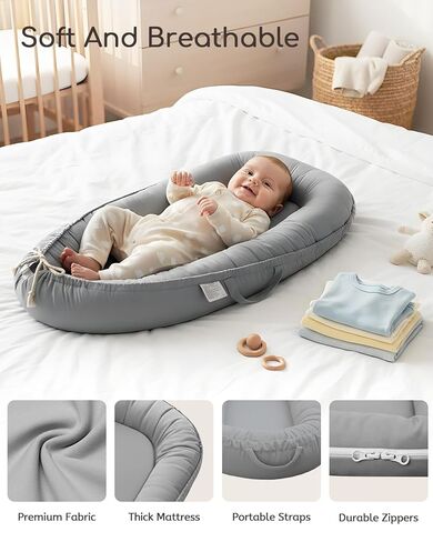 Baby Lounger - Infant Lounger for Newborn 0-24 Months, Pure Cotton Breathable Baby Nest Lounger, Newborn Essentials for Baby Boys & Girls, Portable Baby Lounger for Home and Travel in Saudi Arabia