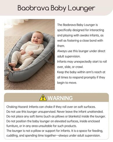 Baby Lounger - Infant Lounger for Newborn 0-24 Months, Pure Cotton Breathable Baby Nest Lounger, Newborn Essentials for Baby Boys & Girls, Portable Baby Lounger for Home and Travel in Saudi Arabia