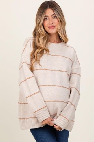 PinkBlush Striped Drop Shoulder Maternity Sweater in Saudi Arabia