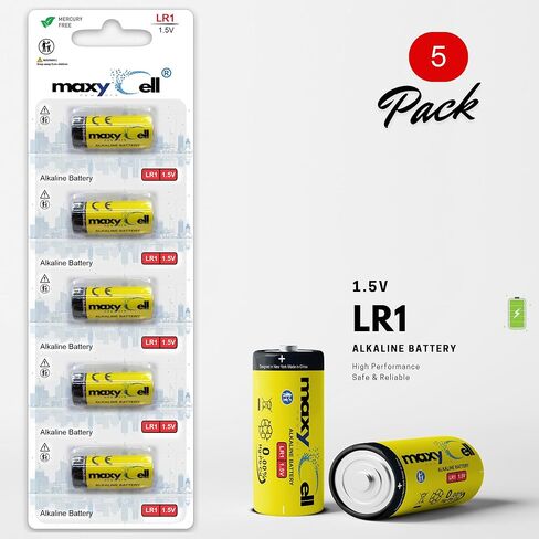 بطاريات قلوية LR1 بقدرة 1.5 فولت - استبدال طاقة موثوق به وطويل الأمد للأجهزة الطبية وأجهزة إنذار السيارات وسلاسل المفاتيح وأجهزة تتبع نظام تحديد المواقع العالمي (GPS) تصميم مانع للتسرب MN9100، 910A، LR1، E90 (5 عبوات) in Kuwait