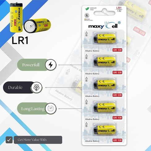 بطاريات قلوية LR1 بقدرة 1.5 فولت - استبدال طاقة موثوق به وطويل الأمد للأجهزة الطبية وأجهزة إنذار السيارات وسلاسل المفاتيح وأجهزة تتبع نظام تحديد المواقع العالمي (GPS) تصميم مانع للتسرب MN9100، 910A، LR1، E90 (5 عبوات) in Kuwait