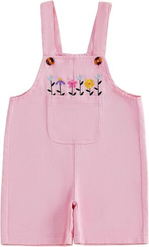 WZTYYDS Toddler Baby Girl Flower Embroidered Overalls Shorts Jumpsuit with Pocket Summer Spring Clothes 2T 3T 4T in Saudi Arabia