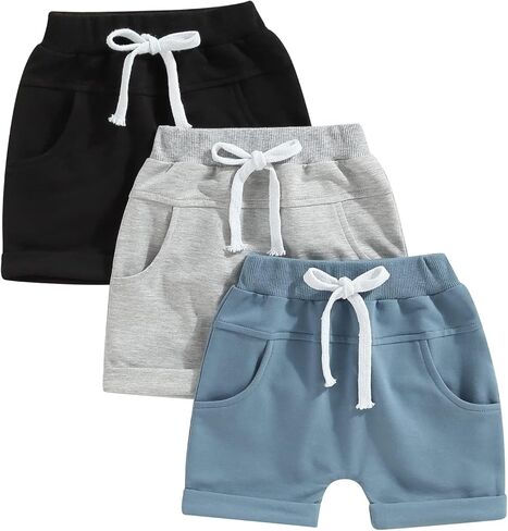 allshope Toddler Baby Boy Summer Shorts Active Jogger Pants Elastic Waist Pocket Solid Color Athletic Sweatpant Harem Bottoms in Saudi Arabia