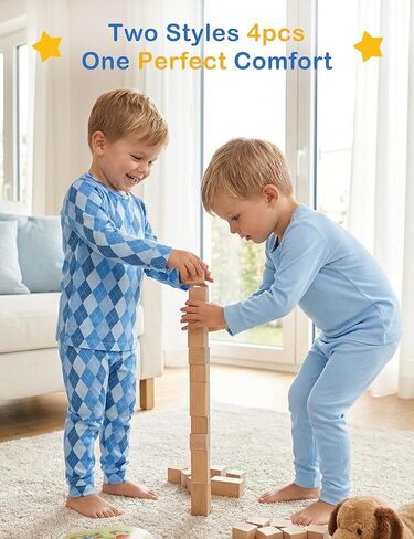 JunNeng Bamboo Viscose Pajamas for Toddler Boys, Baby Kids Soft Stretchy Pajamas Sets Sleeper in Saudi Arabia