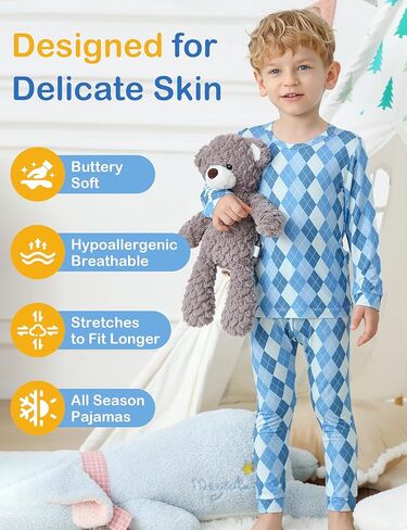 JunNeng Bamboo Viscose Pajamas for Toddler Boys, Baby Kids Soft Stretchy Pajamas Sets Sleeper in Saudi Arabia