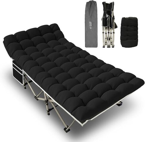 YELLOW JACKET Camping Cot with Mattress for Adults, Upgraded 32" Wide Folding Sleeping Cot, Portable Camping Cot with Carry Bag, Cot for Camping 600lbs Max Load, Home,Office,Travel (Black) in Saudi Arabia