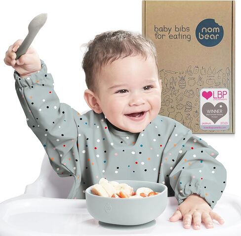 Waterproof Smock Baby Bibs for Eating (6-24 Months) | Long Sleeve Bib for Baby Led Weaning,Toddler Feeding Bibs and Art Smock for Painting, Silicone Bib Alternative in Saudi Arabia