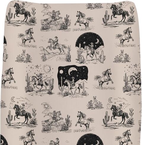 Vintage Western Cowboy Baby Changing Pad Covers for Boy Girl Western Cowboy Horse Cactus Sun Moon Fitted Change Table Pad Covers Mats Wild West Desert Soft Diaper Changing Table Pad Sheets 32''×16'' in Saudi Arabia