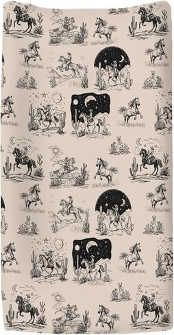 Vintage Western Cowboy Baby Changing Pad Covers for Boy Girl Western Cowboy Horse Cactus Sun Moon Fitted Change Table Pad Covers Mats Wild West Desert Soft Diaper Changing Table Pad Sheets 32''×16'' in Saudi Arabia