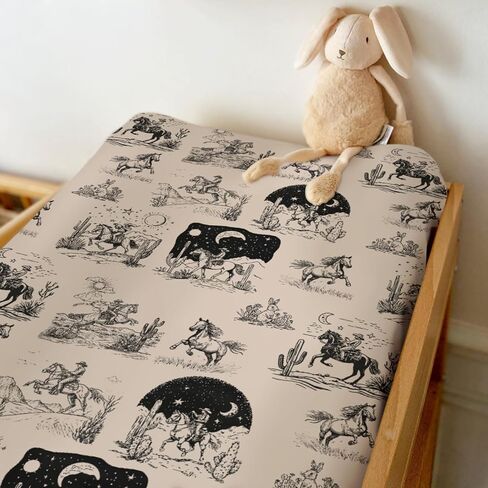 Vintage Western Cowboy Baby Changing Pad Covers for Boy Girl Western Cowboy Horse Cactus Sun Moon Fitted Change Table Pad Covers Mats Wild West Desert Soft Diaper Changing Table Pad Sheets 32''×16'' in Saudi Arabia